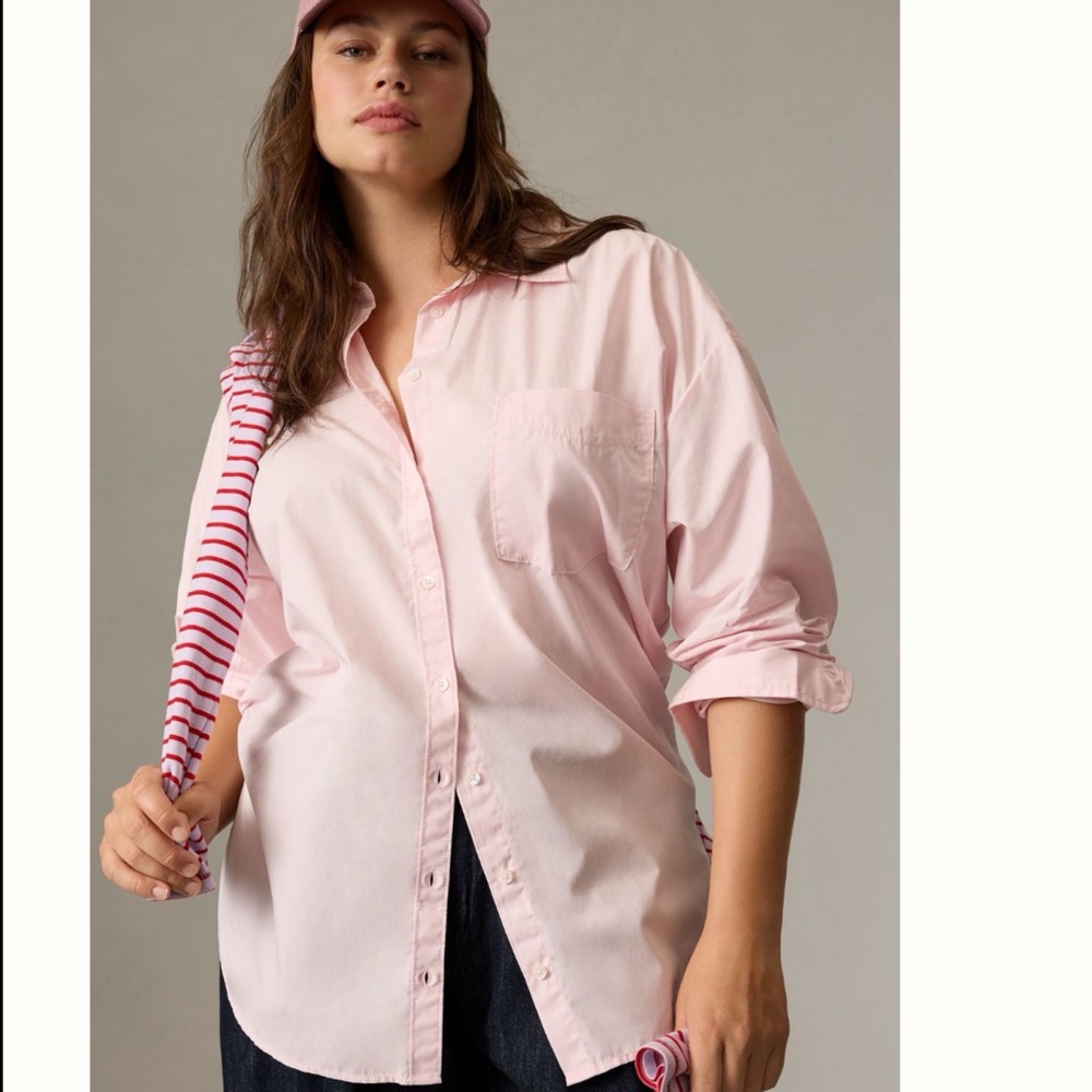 NWT Anthropologie Maeve The Bennet And Oversized Buttondown Shirt in Pink - Picture 7 of 12